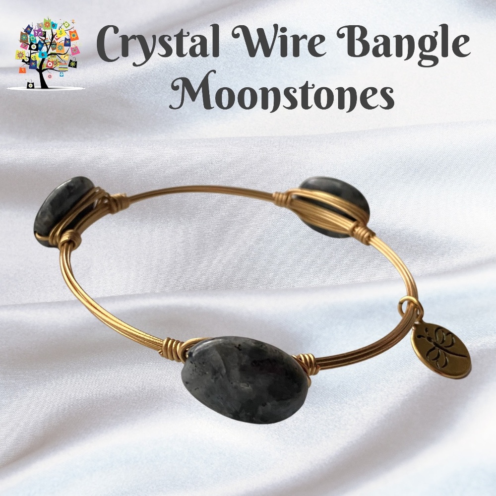 Crystal Wire Bangle Black Moonstones